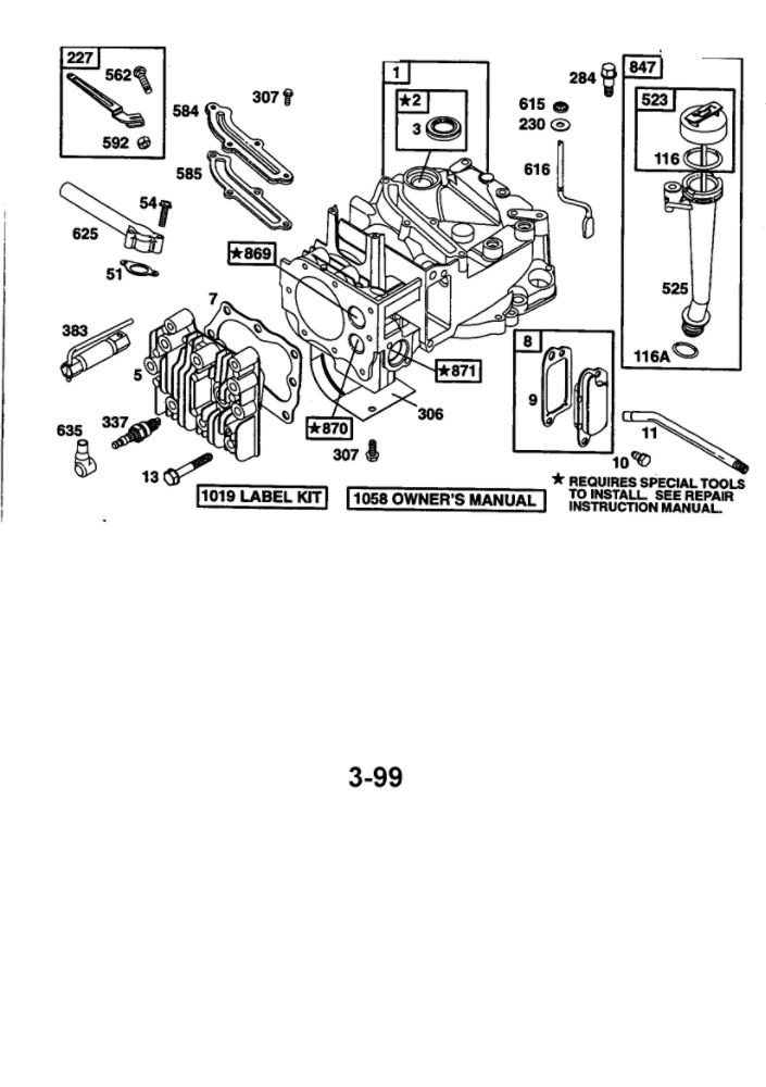 Cylinder Assembly Diagram and Parts List for 12V800-12V899 1742-1766-1776 Briggs and Stratton Engine